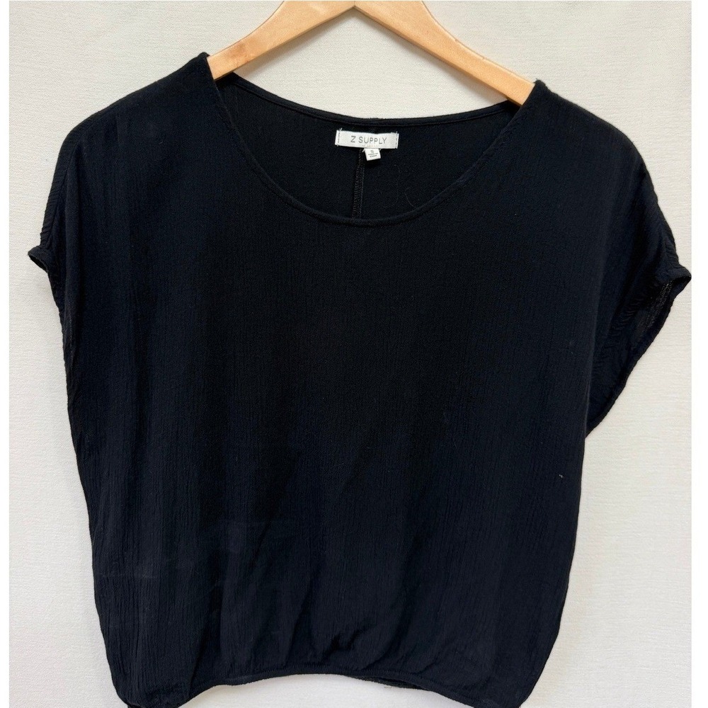 Z Supply Black Rayon Dolman Short Sleeve Banded Hem Top Blouse Womens Small